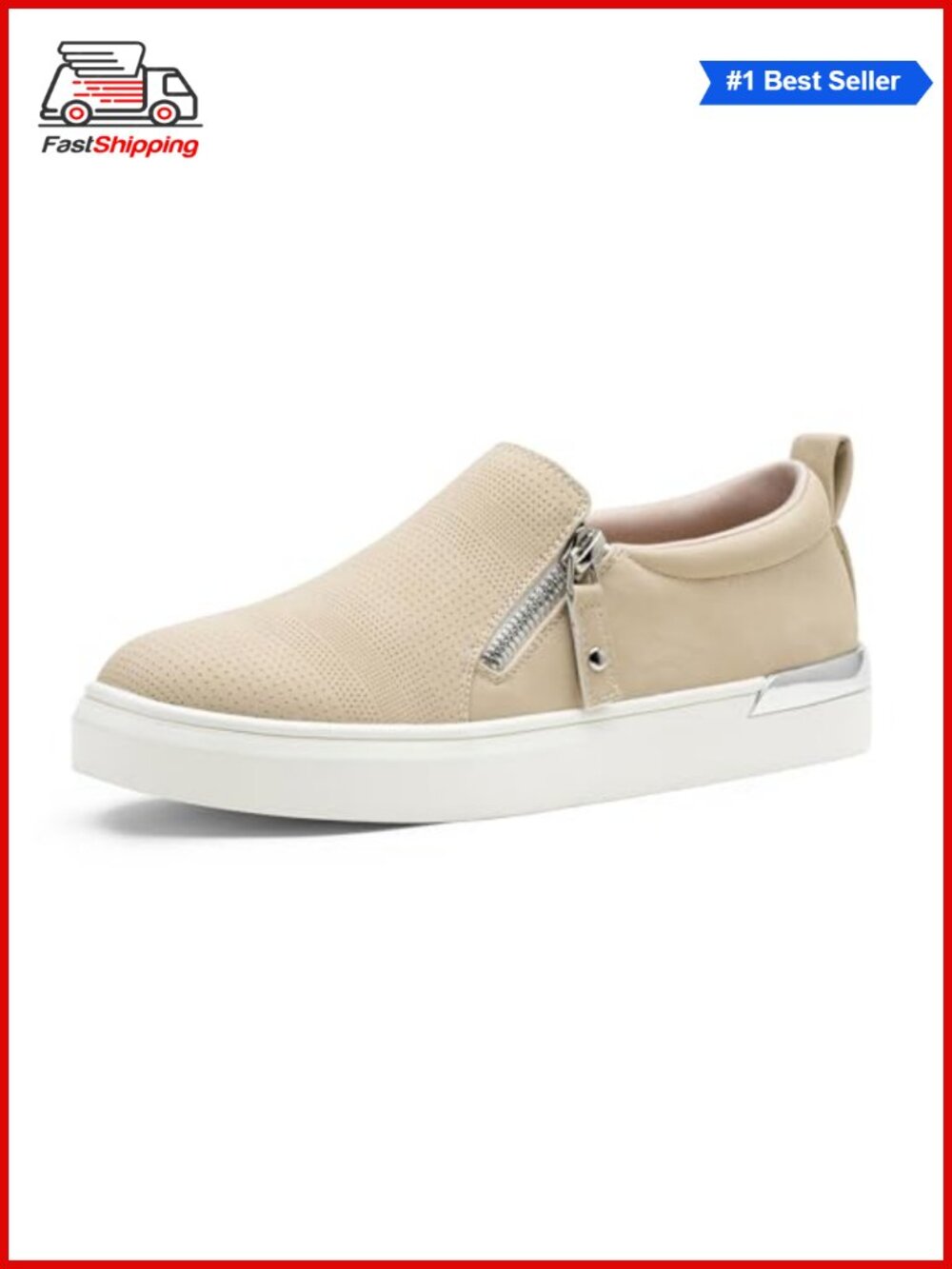 Jeossy Women's Slip On Side Zipper Faux Leather Platform Sneakers